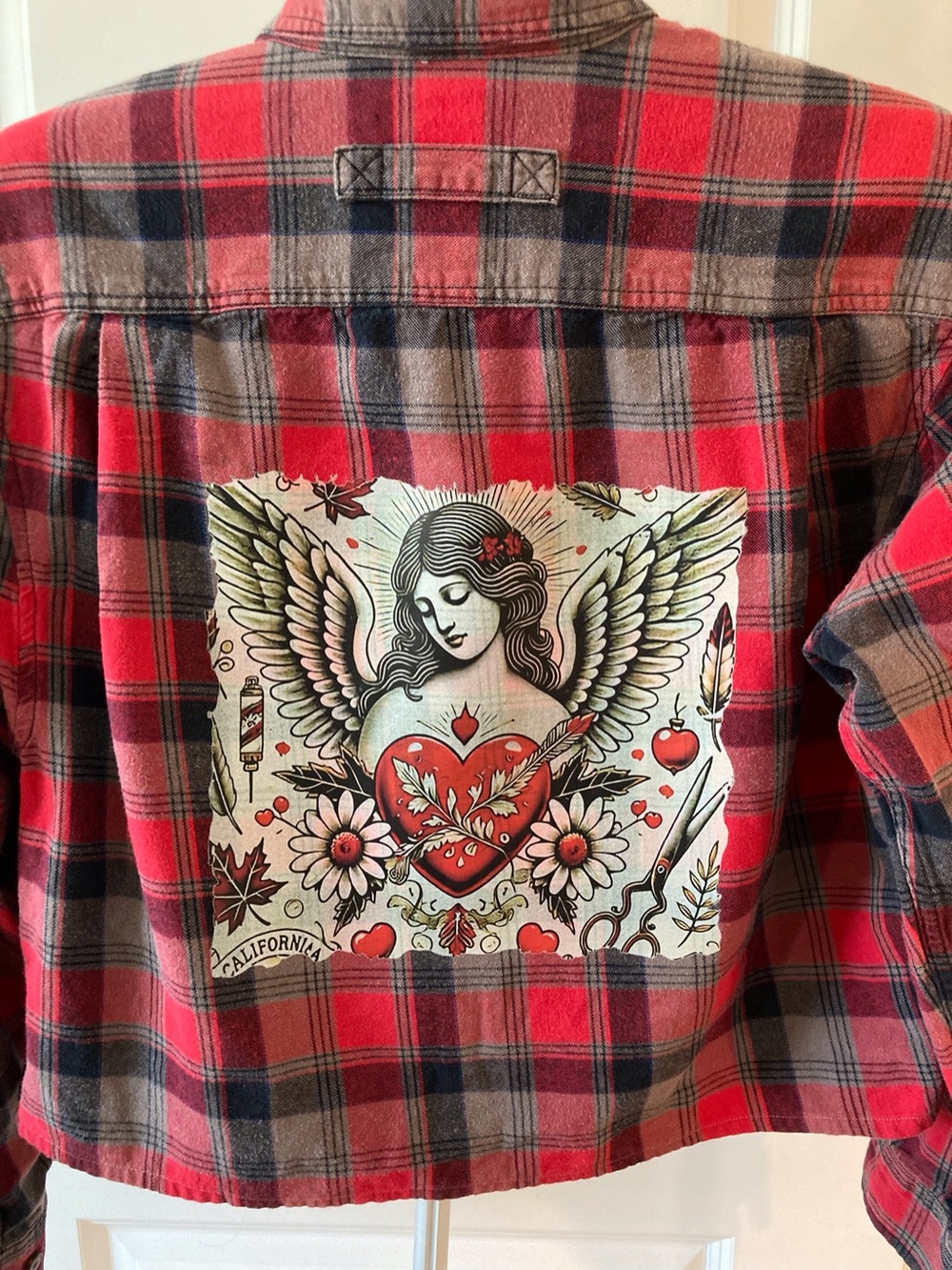 Duluth Trading Co, Custom Upcycled Flannel Shacket, Medium, Grunge, Red Plaid - Picture 7 of 11